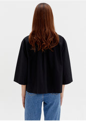 Relaxed Fit Linen Blouse with Half Placket and Wide Sleeves for Casual Chic Style