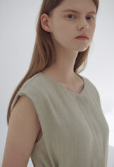 Wrap-Front Linen Midi Dress with Belted Waist and Kimono Sleeves for Elegant Comfort