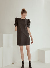 Structured Cotton Poplin Mini Dress with Puff Sleeves and Tailored A-Line Silhouette