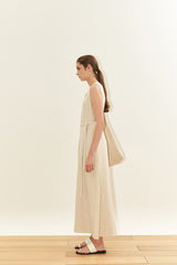 Sleeveless Linen Maxi Dress with Belted Waist and Side Slit – Minimalist Summer Resortwear