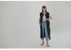 Wrap Front Midi Linen Dress with Waist Tie and Structured Sleeves for Elegant Summer Look