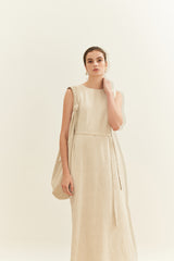 Sleeveless Linen Maxi Dress with Belted Waist and Side Slit – Minimalist Summer Resortwear