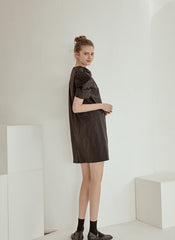 Structured Cotton Poplin Mini Dress with Puff Sleeves and Tailored A-Line Silhouette