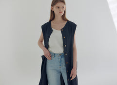 Wrap Front Midi Linen Dress with Waist Tie and Structured Sleeves for Elegant Summer Look