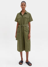 Sleeveless Linen Midi Dress with Back Slit and Seam Detailing for Effortless Elegance