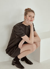 Structured Cotton Poplin Mini Dress with Puff Sleeves and Tailored A-Line Silhouette