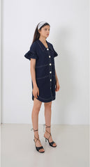 Linen Mini Dress with Ruffle Sleeves and Oversized Collar Detail