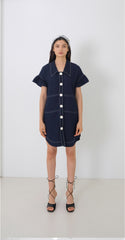 Linen Mini Dress with Ruffle Sleeves and Oversized Collar Detail