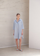 Relaxed-Fit Linen Shirt Dress With Half Sleeves And Collared Neckline For Effortless Style