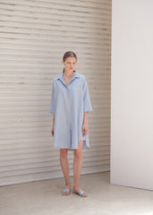 Relaxed-Fit Linen Shirt Dress With Half Sleeves And Collared Neckline For Effortless Style