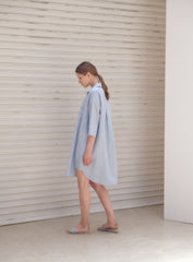 Relaxed-Fit Linen Shirt Dress With Half Sleeves And Collared Neckline For Effortless Style