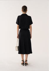 Short Sleeve Button-Up Linen Blouse with Notched Collar and Relaxed Fit for Summer Wear