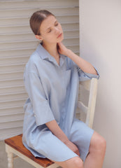 Relaxed-Fit Linen Shirt Dress With Half Sleeves And Collared Neckline For Effortless Style