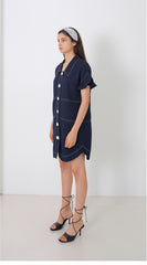Linen Mini Dress with Ruffle Sleeves and Oversized Collar Detail
