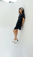 Linen Mini Dress with Ruffle Sleeves and Oversized Collar Detail