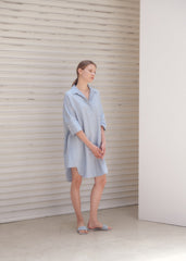 Relaxed-Fit Linen Shirt Dress With Half Sleeves And Collared Neckline For Effortless Style