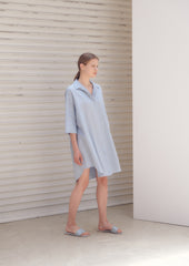 Relaxed-Fit Linen Shirt Dress With Half Sleeves And Collared Neckline For Effortless Style