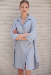 Relaxed-Fit Linen Shirt Dress With Half Sleeves And Collared Neckline For Effortless Style