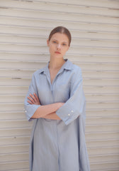 Relaxed-Fit Linen Shirt Dress With Half Sleeves And Collared Neckline For Effortless Style
