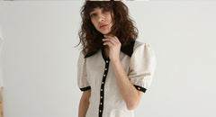 Button-Front Linen Mini Dress with Ruffle Sleeves and Oversized Collar