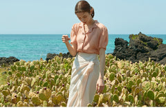 High-Waisted Wrap-Style Midi Skirt in Breathable Linen Fabric With Front Tie and Elegant Drape