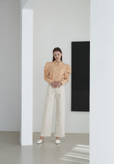 Structured Cotton Poplin Shirt With Ruched Long Sleeves and Tailored Silhouette for Everyday Elegance