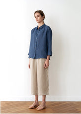 Wide-Leg Cropped Linen Pants With High-Rise Fit And Side Pockets For Everyday Comfort