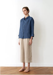 Wide-Leg Cropped Linen Pants With High-Rise Fit And Side Pockets For Everyday Comfort
