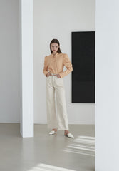 Structured Cotton Poplin Shirt With Ruched Long Sleeves and Tailored Silhouette for Everyday Elegance