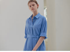 Linen Shirt Dress With Waist Tie, Collared Neckline, And Rolled Sleeves For Tailored Ease