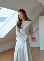 Elegant Long Sleeve Silk Shirt with Subtle Sheer Texture and Flowy Draped Fit for Effortless Style