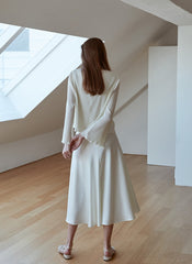 Elegant Long Sleeve Silk Shirt with Subtle Sheer Texture and Flowy Draped Fit for Effortless Style