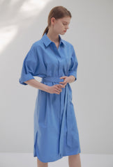 Linen Shirt Dress With Waist Tie, Collared Neckline, And Rolled Sleeves For Tailored Ease
