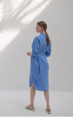 Linen Shirt Dress With Waist Tie, Collared Neckline, And Rolled Sleeves For Tailored Ease