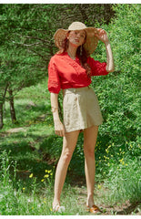 High-Rise Tailored Linen Shorts with Button Detail – Women's Summer Wardrobe Essential