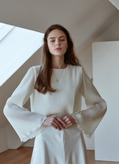 Elegant Long Sleeve Silk Shirt with Subtle Sheer Texture and Flowy Draped Fit for Effortless Style