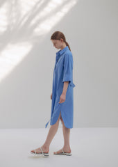 Linen Shirt Dress With Waist Tie, Collared Neckline, And Rolled Sleeves For Tailored Ease