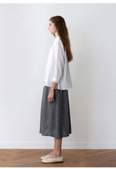 Elegant High-Waisted Midi Skirt In Breathable Pure Linen With Relaxed A-Line Silhouette