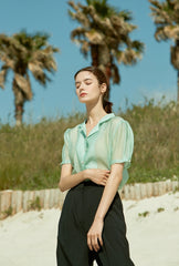 Soft Silk Short-Sleeve Blouse With Delicate Sheen And Feminine Drape For Elevated Summer Styling