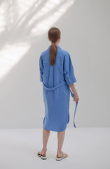 Linen Shirt Dress With Waist Tie, Collared Neckline, And Rolled Sleeves For Tailored Ease