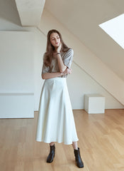 Elegant A-Line Silk Skirt with Fluid Drape and High Waistband for Effortless Day-to-Night Style