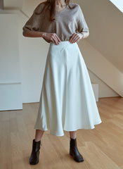 Elegant A-Line Silk Skirt with Fluid Drape and High Waistband for Effortless Day-to-Night Style