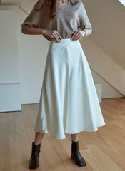 Elegant A-Line Silk Skirt with Fluid Drape and High Waistband for Effortless Day-to-Night Style