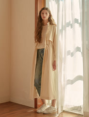 Women's Linen Midi Shirt Dress with Drawstring Waist, Button Front, and Capelet Detail