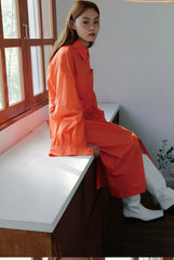 Linen Shirt Midi Dress with Belted Waist and Long Cuffed Sleeves