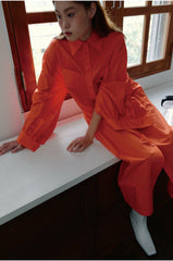 Linen Shirt Midi Dress with Belted Waist and Long Cuffed Sleeves