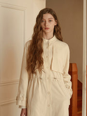 Women's Linen Midi Shirt Dress with Drawstring Waist, Button Front, and Capelet Detail