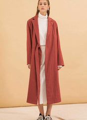 Chic Belted Midi-Length Outerwear Crafted From Premium Linen With Tailored Lapels And Clean Lines
