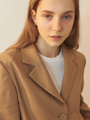 Tailored Linen Blazer with Cropped Fit, Notched Lapel, and Two-Button Front Closure