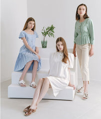 Tailored Linen Blouse with Pleated Waist and Decorative Front Buttons for Women